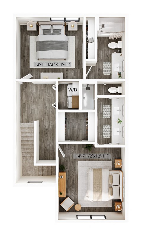Floor plan for 2 beds, 2.5 baths, 1696 sqft